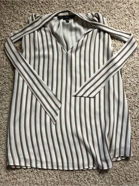 White House Black Market Cream V-Neck Striped Tank